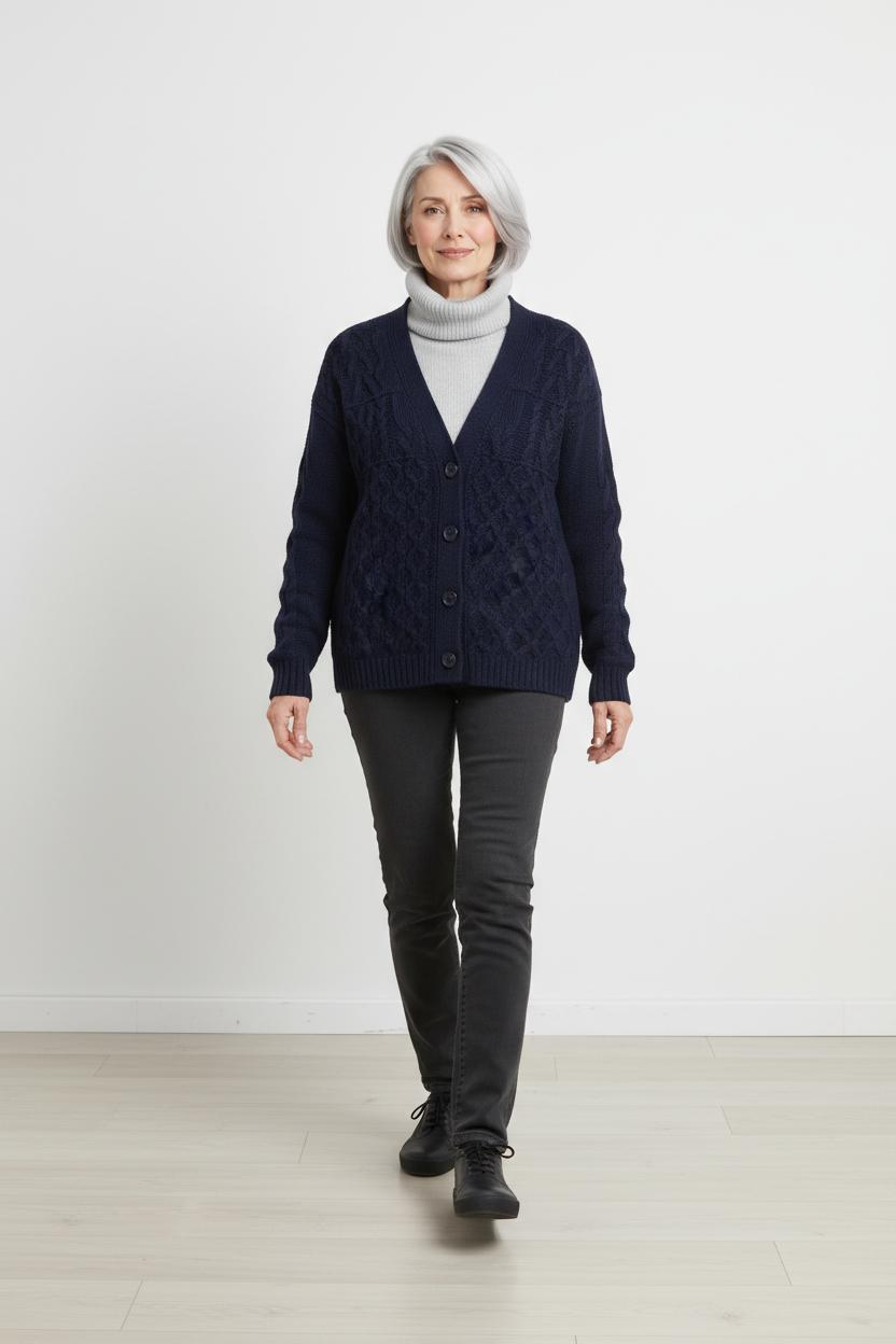 Cardigan in maglia lavorata a losanghe
