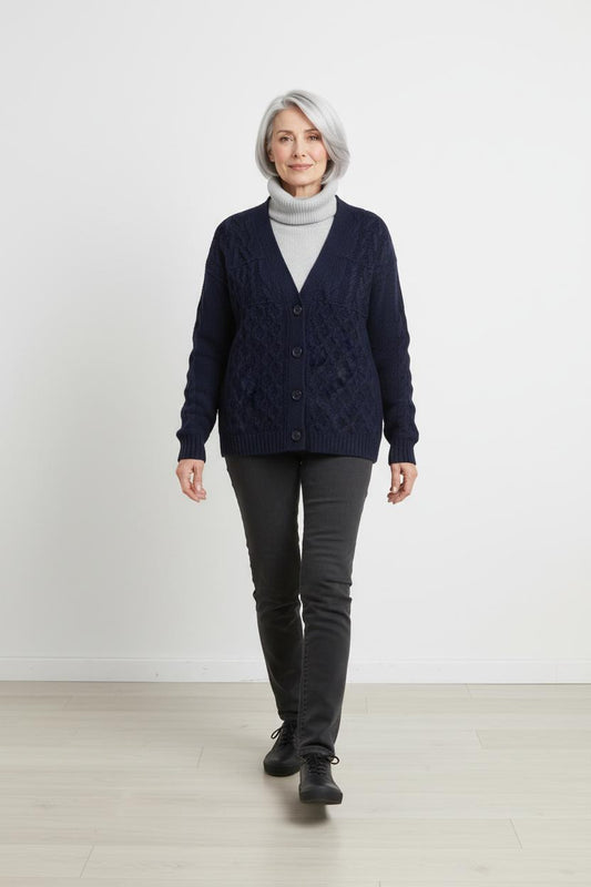 Cardigan in maglia lavorata a losanghe