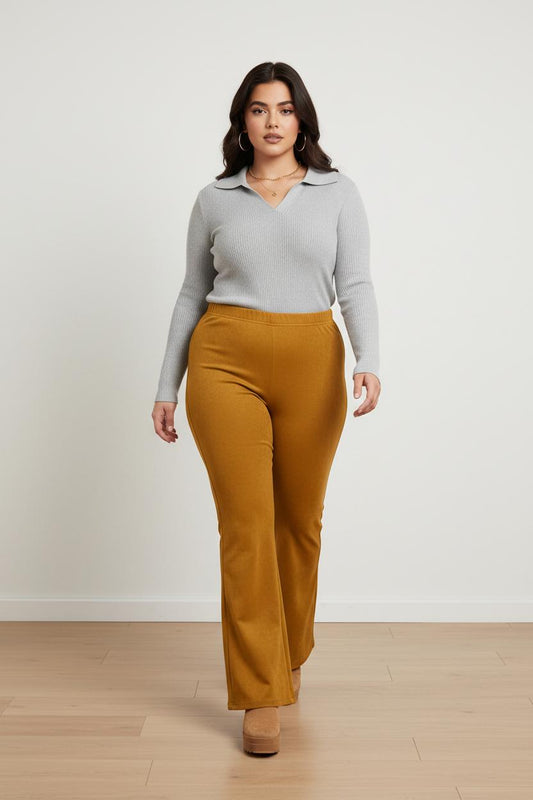 Pantalone zampa tinta unita in dainetto