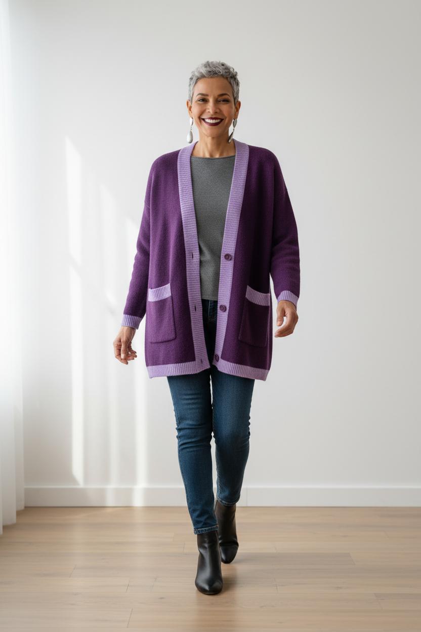 Cardigan lungo bicolore