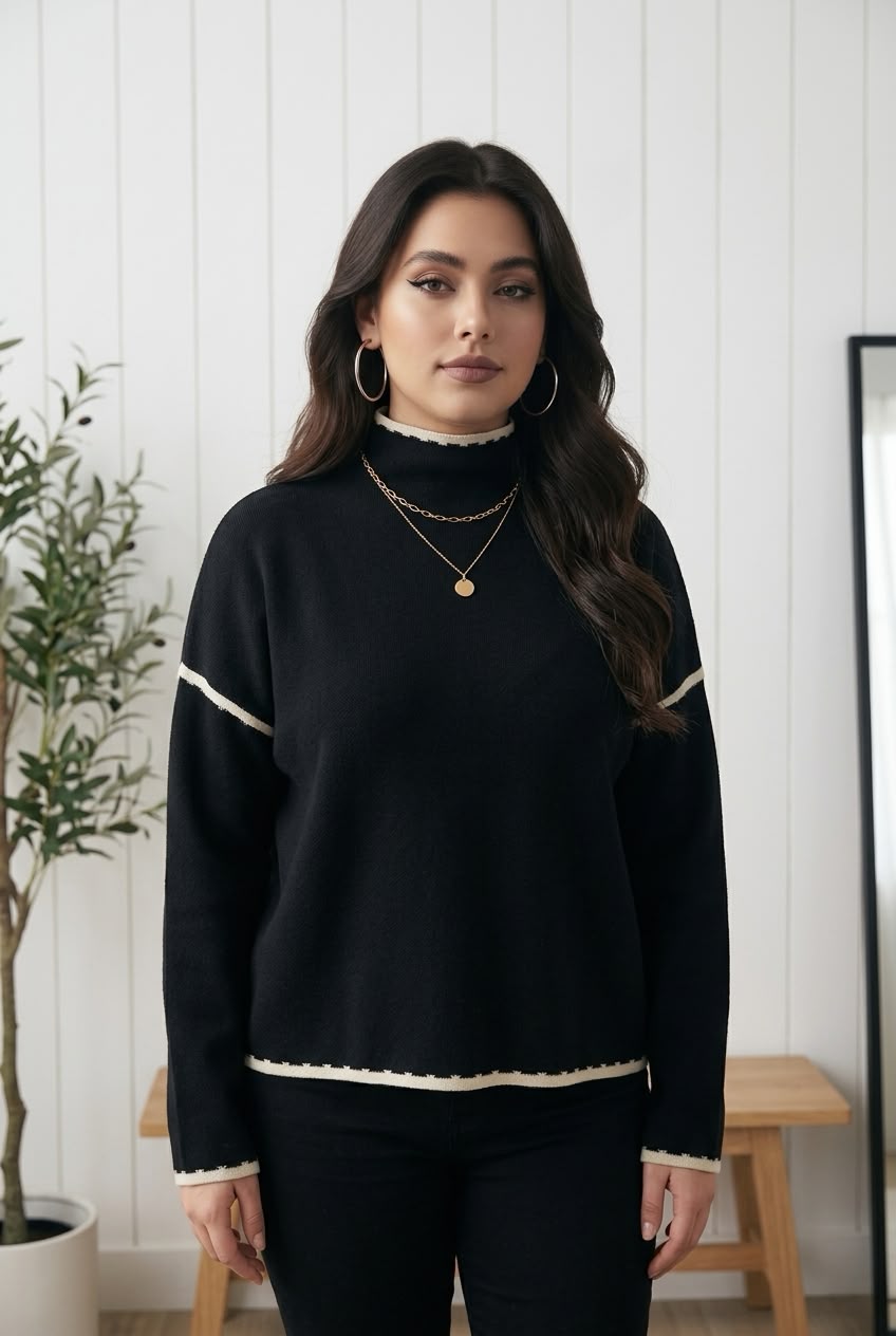 Maglia collo alto bicolore