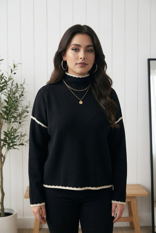 Maglia collo alto bicolore