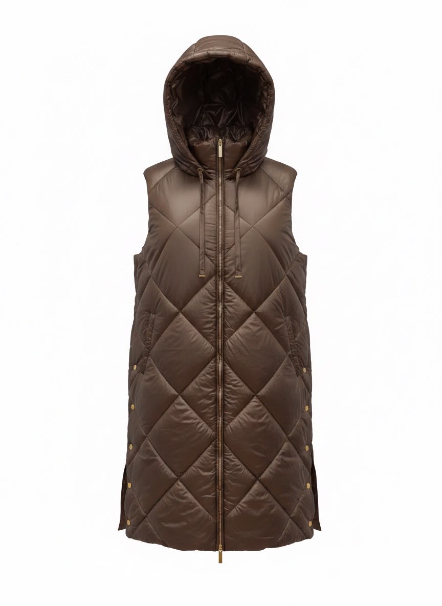 Gilet lungo con cinta e cappuccio