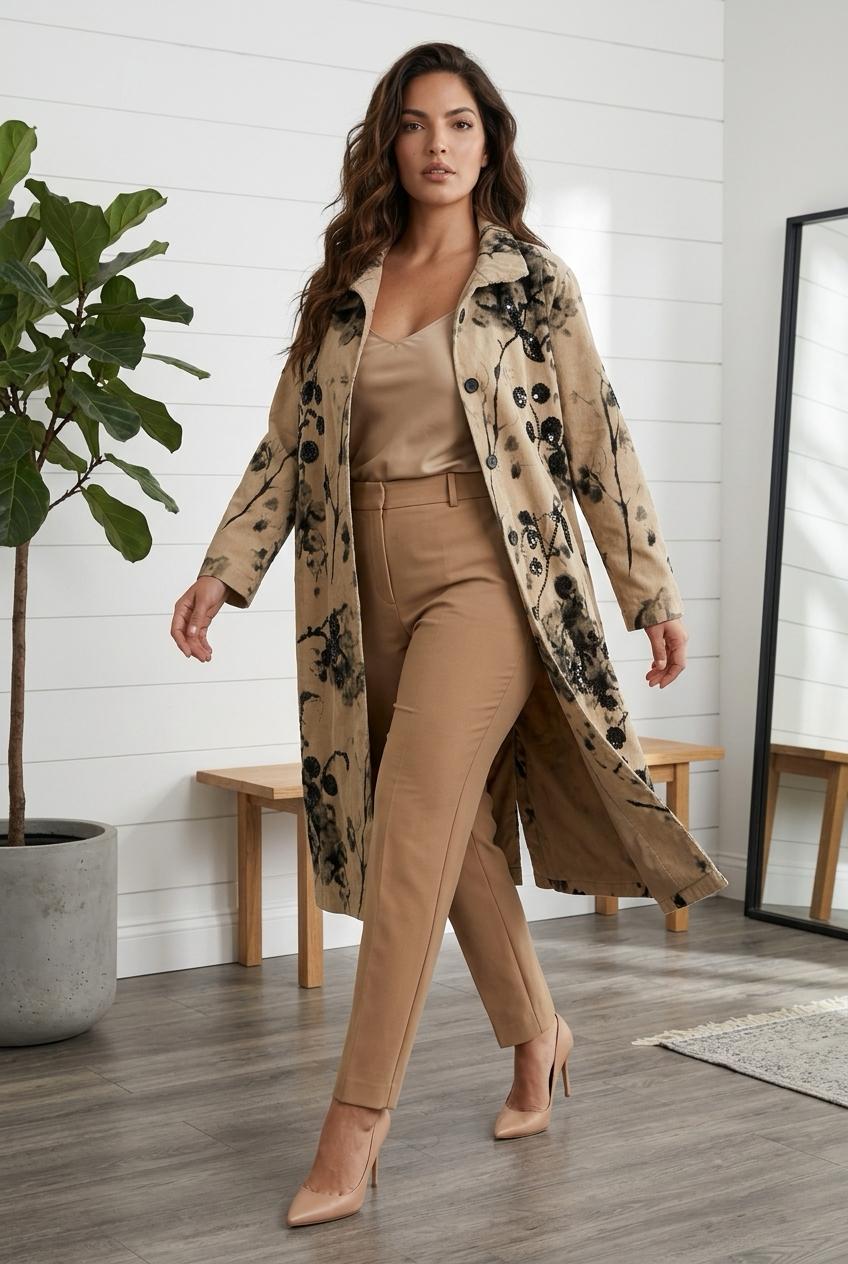 Cappotto ricamato a mano con dettagli floreali