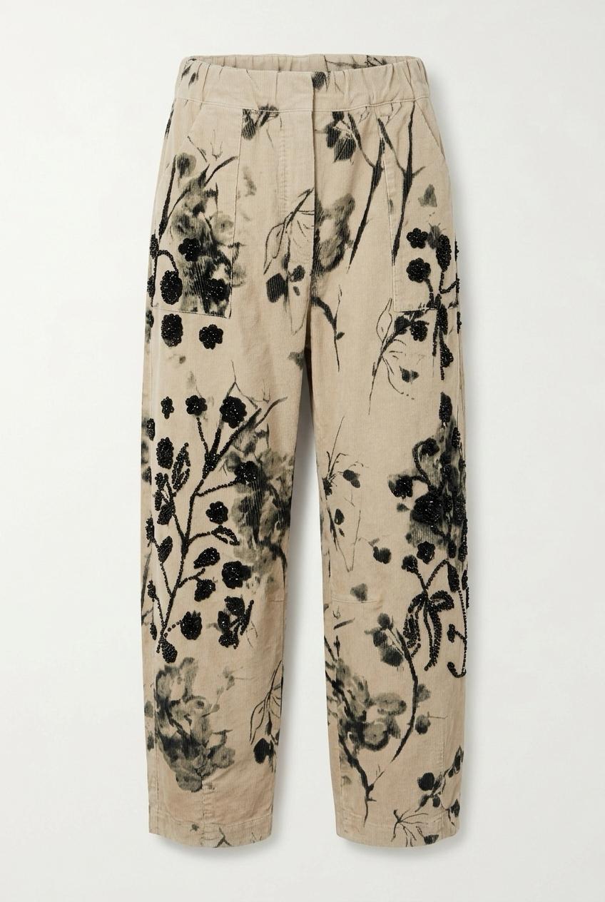 Pantalone fantasia ricamato a mano