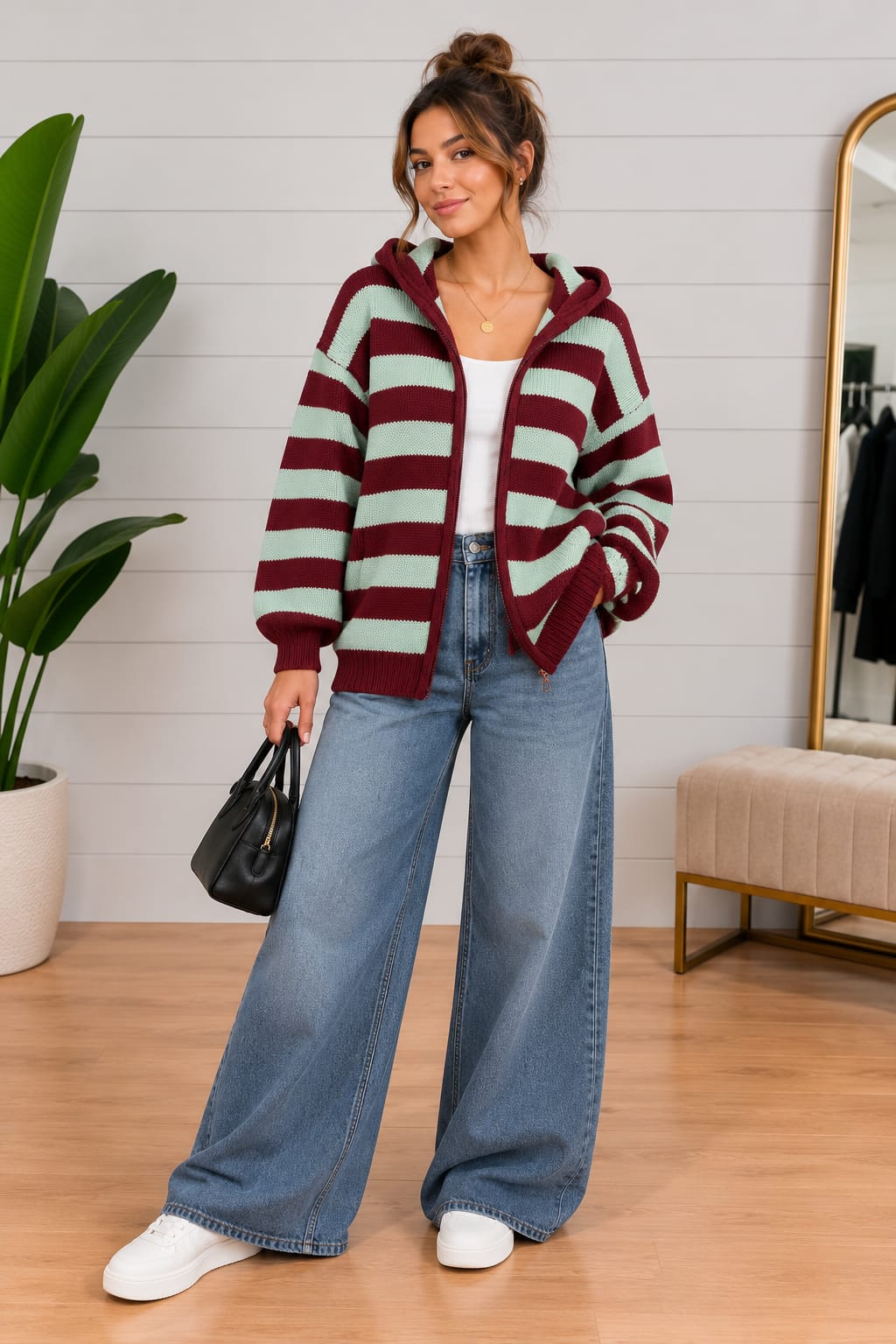 Giacca Rigata Zip e Cappuccio