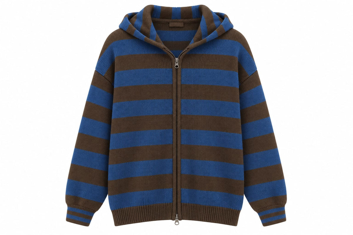 Giacca Rigata Zip e Cappuccio