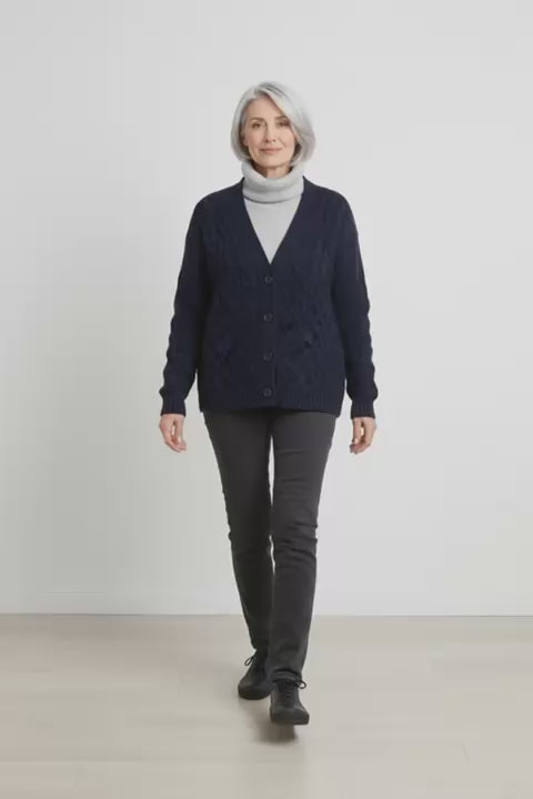 Cardigan in maglia lavorata a losanghe