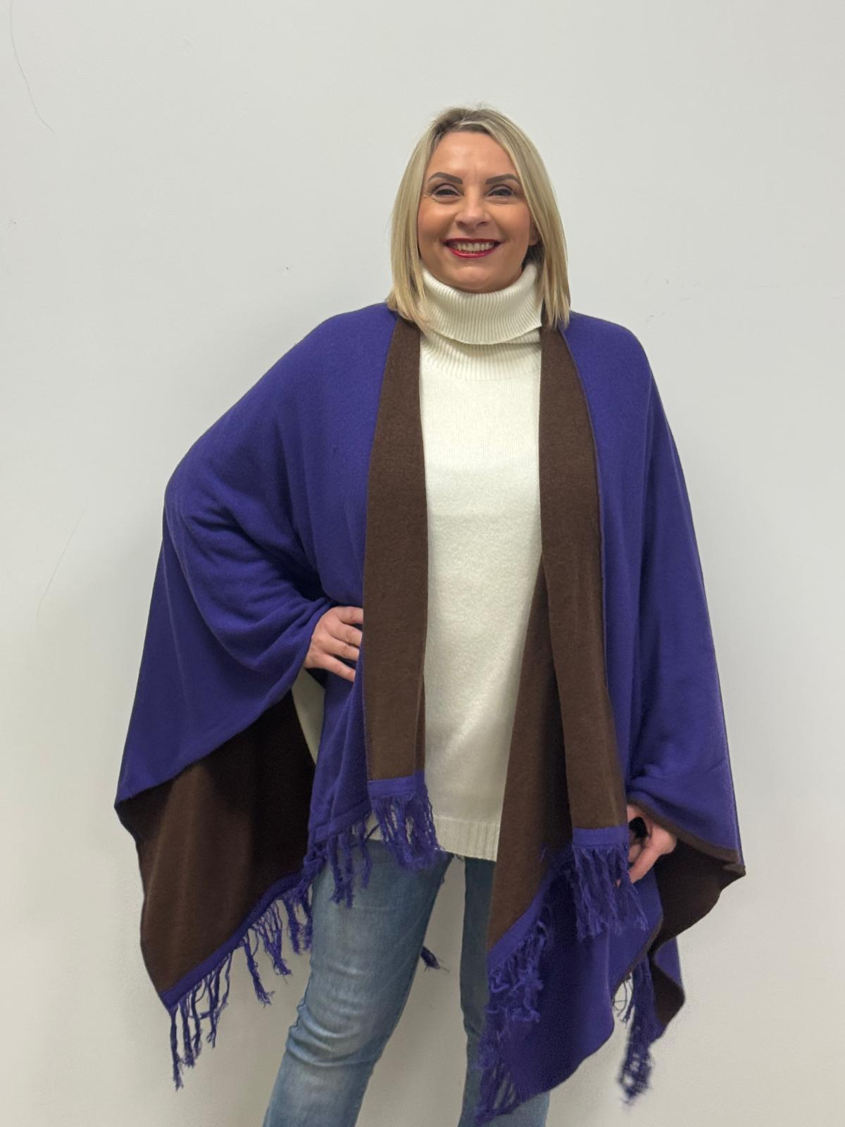 Mantella double-face con frange